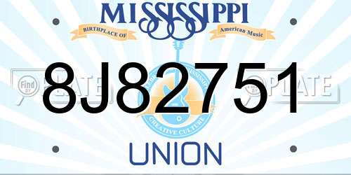 8J82751 Mississippi License Plate