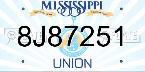 8J87251 Mississippi License Plate