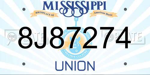 8J87274 Mississippi License Plate