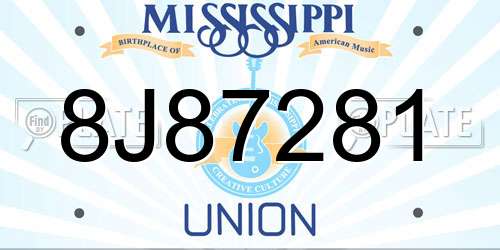 8J87281 Mississippi License Plate