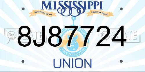 8J87724 Mississippi License Plate