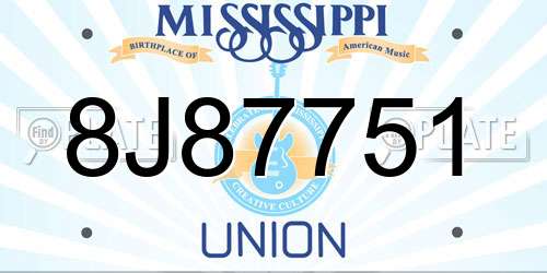 8J87751 Mississippi License Plate