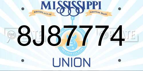 8J87774 Mississippi License Plate