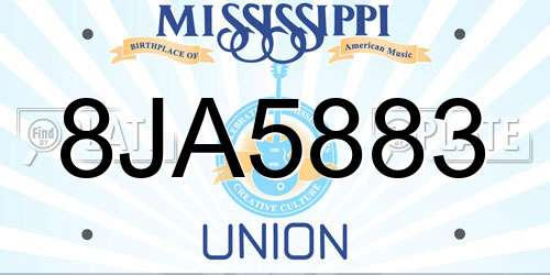 8JA5883 Mississippi License Plate