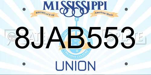 8JAB553 Mississippi License Plate