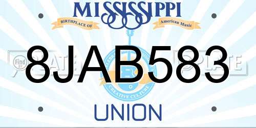 8JAB583 Mississippi License Plate