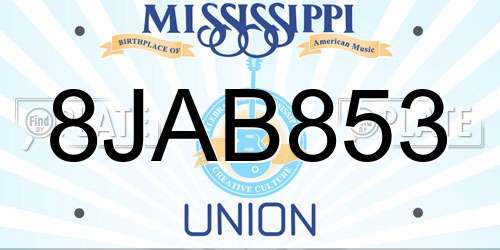 8JAB853 Mississippi License Plate
