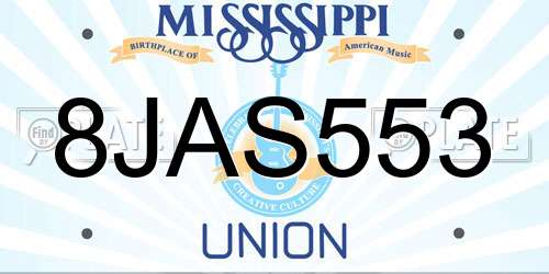 8JAS553 Mississippi License Plate
