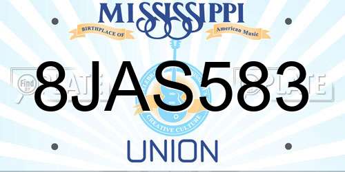 8JAS583 Mississippi License Plate