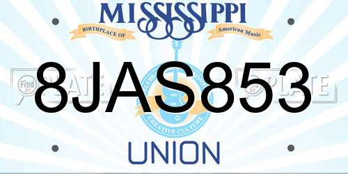 8JAS853 Mississippi License Plate