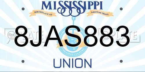 8JAS883 Mississippi License Plate