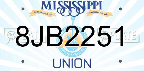 8JB2251 Mississippi License Plate