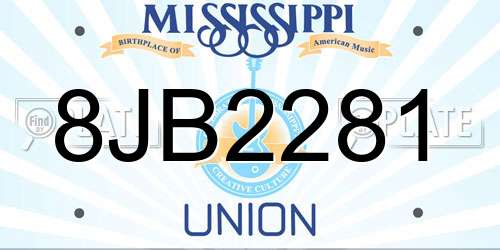 8JB2281 Mississippi License Plate