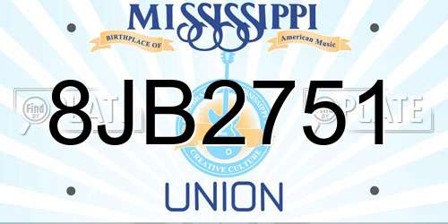 8JB2751 Mississippi License Plate