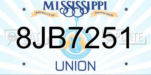 8JB7251 Mississippi License Plate