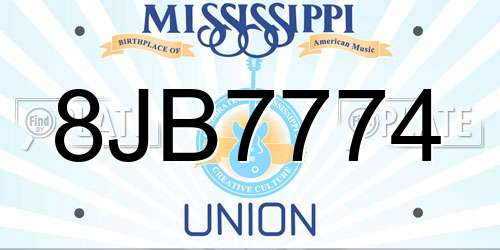 8JB7774 Mississippi License Plate