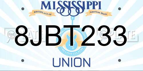8JBT233 Mississippi License Plate