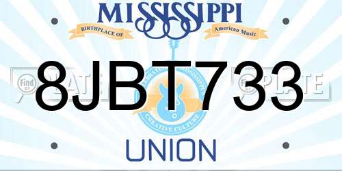 8JBT733 Mississippi License Plate