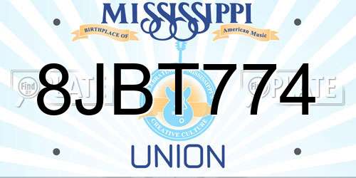 8JBT774 Mississippi License Plate