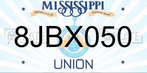 8JBX050 Mississippi License Plate