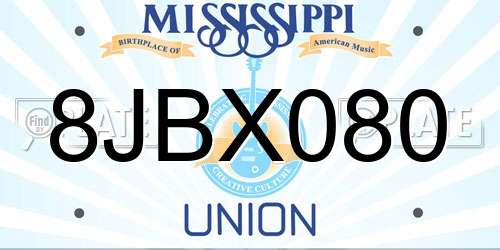 8JBX080 Mississippi License Plate