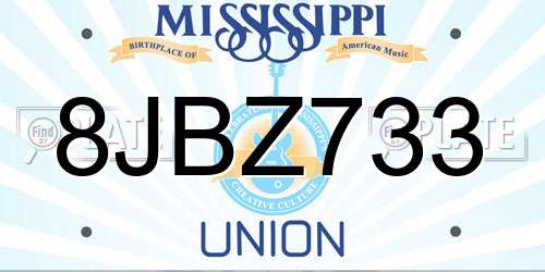 8JBZ733 Mississippi License Plate