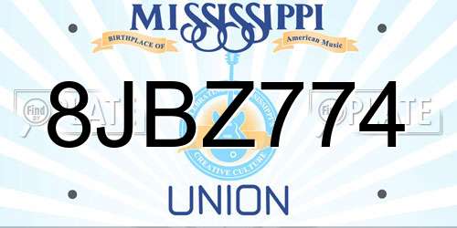 8JBZ774 Mississippi License Plate