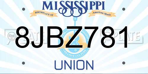 8JBZ781 Mississippi License Plate