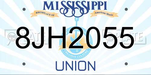 8JH2055 Mississippi License Plate
