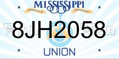 8JH2058 Mississippi License Plate