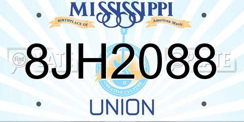8JH2088 Mississippi License Plate
