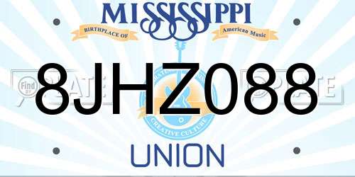 8JHZ088 Mississippi License Plate
