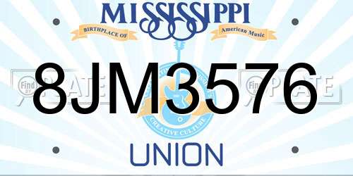 8JM3576 Mississippi License Plate