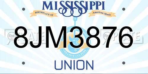 8JM3876 Mississippi License Plate