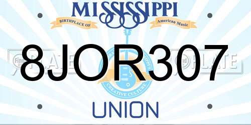 8JOR307 Mississippi License Plate