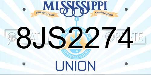 8JS2274 Mississippi License Plate