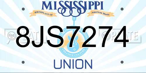 8JS7274 Mississippi License Plate