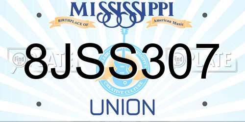 8JSS307 Mississippi License Plate
