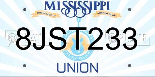 8JST233 Mississippi License Plate