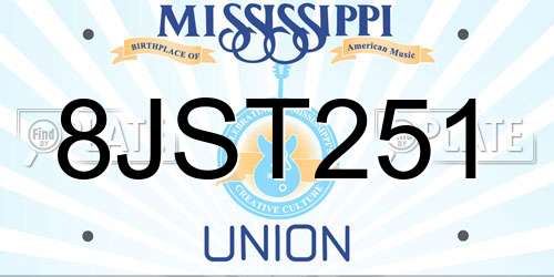 8JST251 Mississippi License Plate