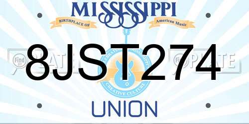 8JST274 Mississippi License Plate
