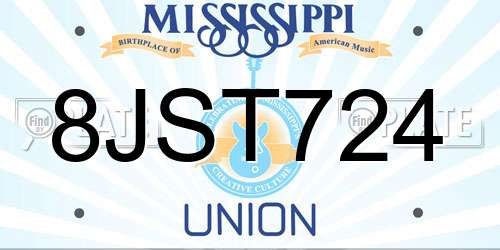 8JST724 Mississippi License Plate