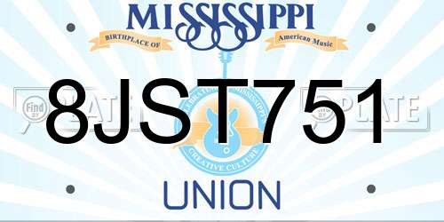 8JST751 Mississippi License Plate