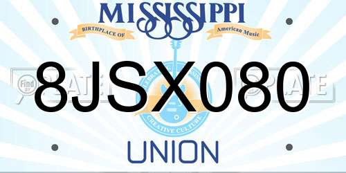 8JSX080 Mississippi License Plate