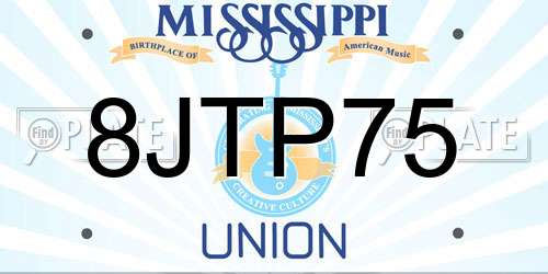 8JTP75 Mississippi License Plate