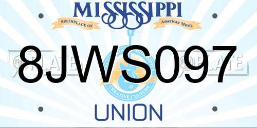8JWS097 Mississippi License Plate