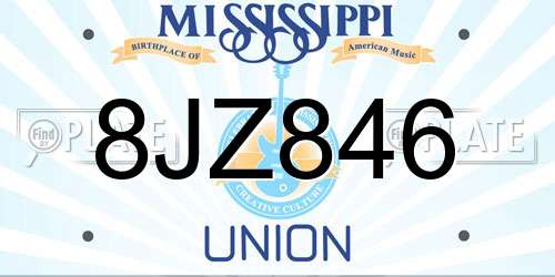 8JZ846 Mississippi License Plate