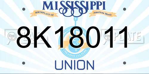 8K18011 Mississippi License Plate