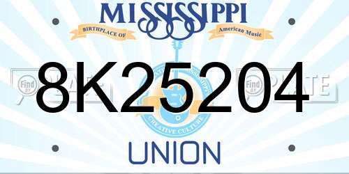 8K25204 Mississippi License Plate