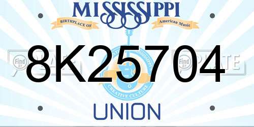 8K25704 Mississippi License Plate